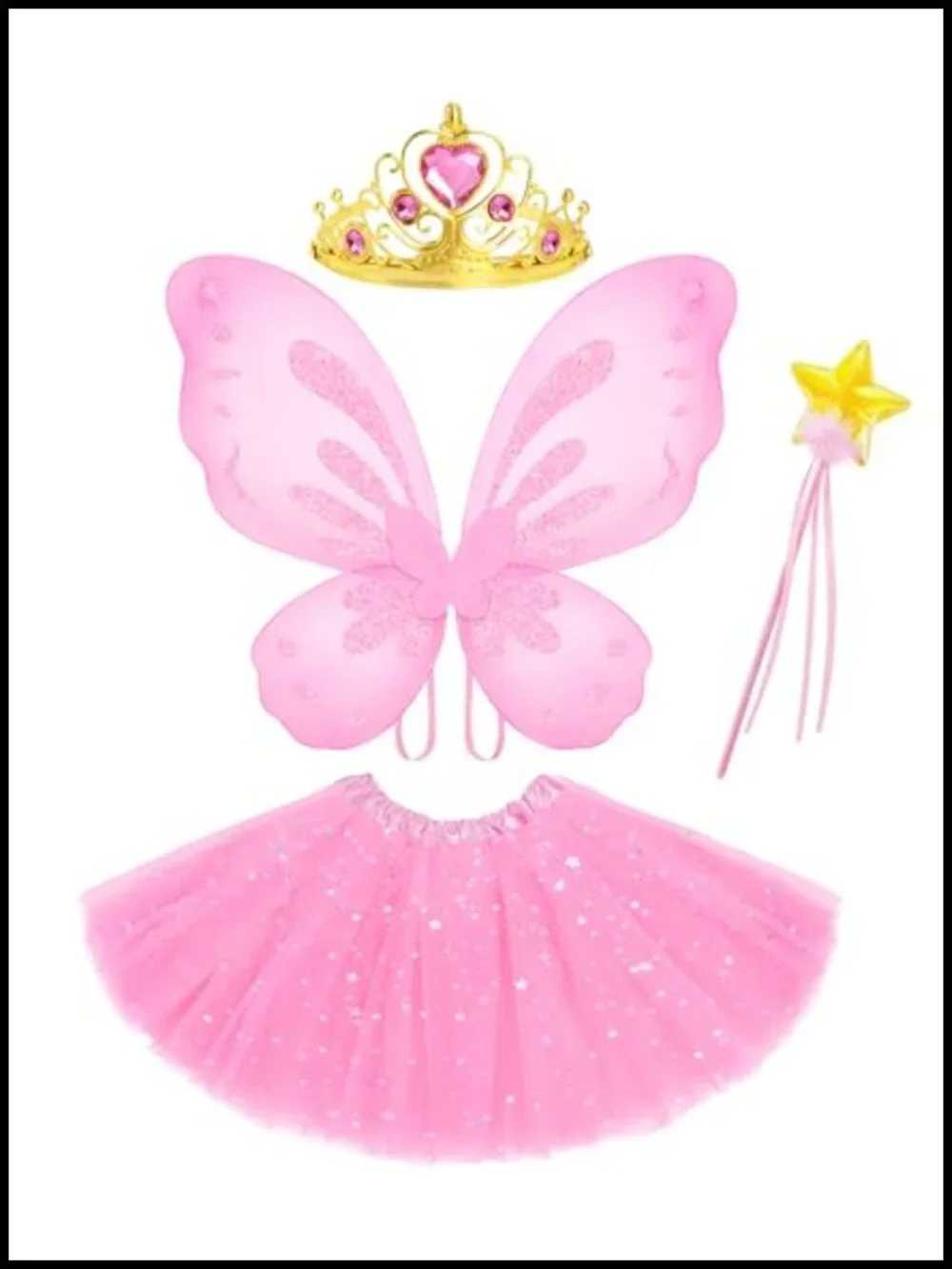 Girls Fairy Costume Set with Butterfly Wings, Wand, Crown & Tutu Skirt for